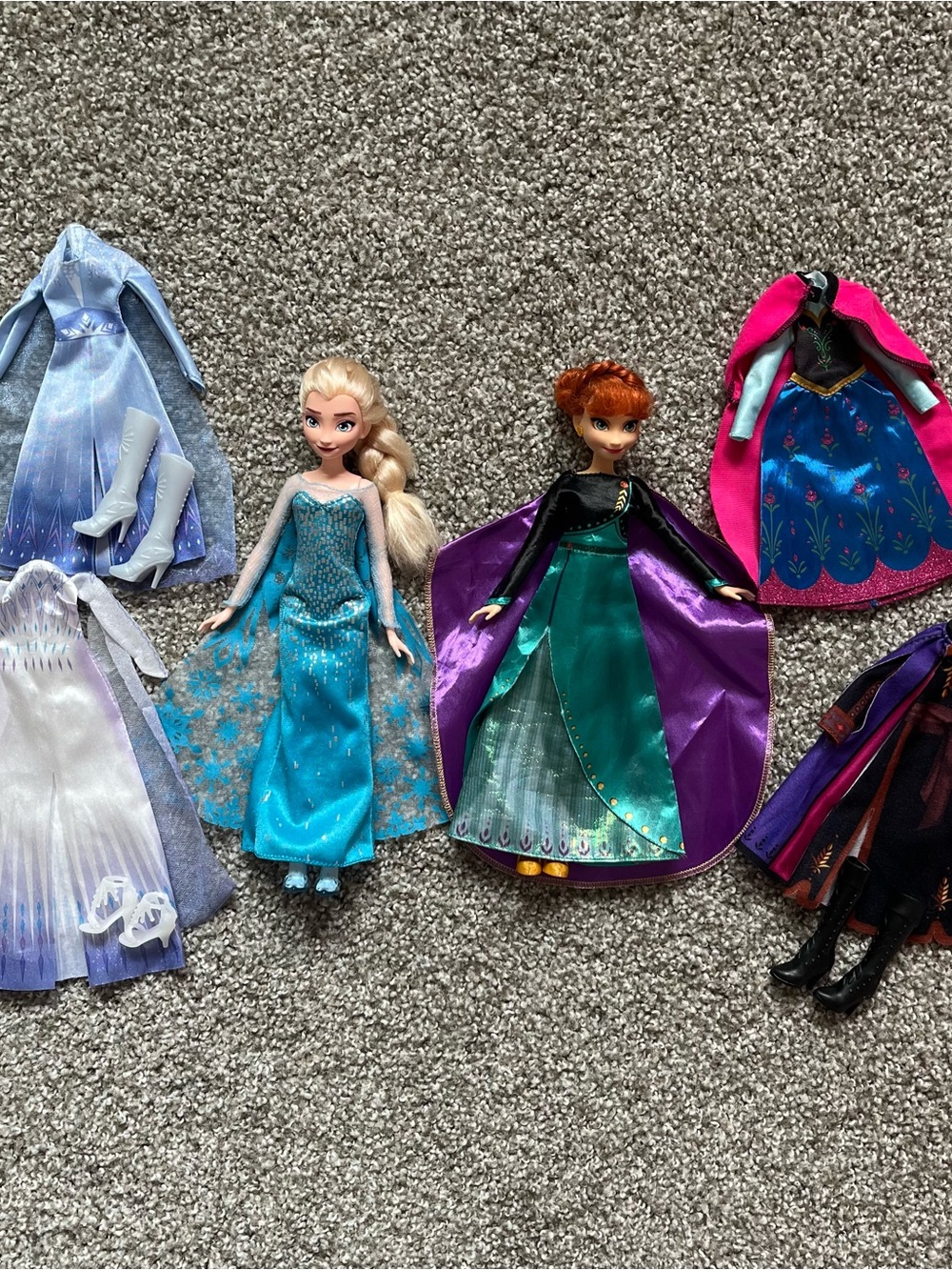 Disney Frozen Elsa & Anna Dolls with Blue, Teal, Purple and Pink Outfits